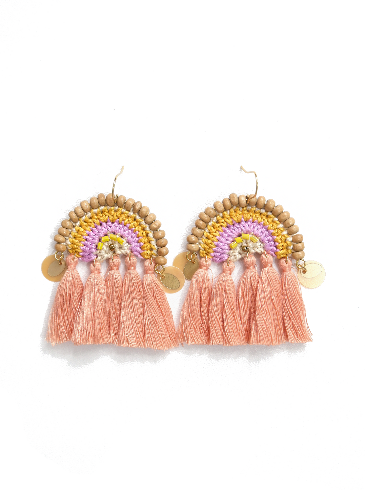 Millie crochet and tassel statement earrings- peach pink